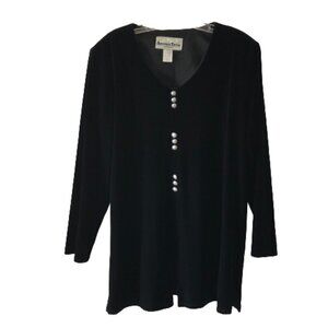 Vintage 90s Another Thyme Black Velour Long Sleeve Sheath Dress 14 #4204-1